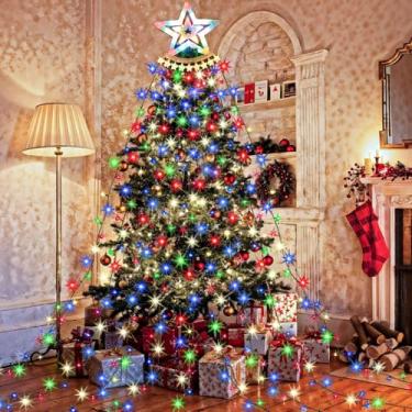 Imagem de Luzes de corda de estrela, 350 luzes de LED para árvore cachoeira, luzes de decoração de Natal à prova d'água ao ar livre com controle remoto, lâmpada LED suspensa de 4,6 m x 2,5 cm para jardim