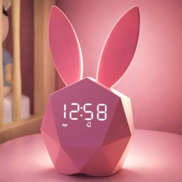 Imagem de MASHI Despertador rosa com luz noturna, OK para despertar para crianças, soneca, despertador digital de coelhinho fofo para crianças, ideias de presente para crianças, meninas, meninos, adolescentes