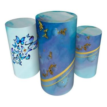 Imagem de Trio Capas De Cilindro C/ Elástico Borboleta Azul - Fadrix