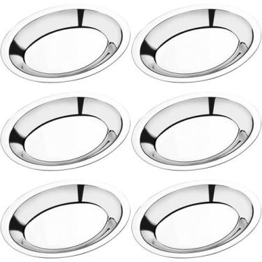 Imagem de 6 Travessas de Inox Ovais para Servir Porções Saladas 20cm Baixelas Fu