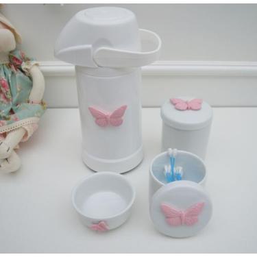 Imagem de kit Higiene Bebê Potes K022 Rosa Cotonete Algodão Limpeza Porcelana Mu