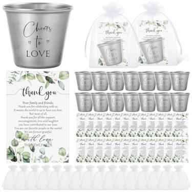 Imagem de Uiifan Conjunto de 80 lembrancinhas de casamento para convidados a granel de copos de shot de aço inoxidável Cheers to Love Cartões de agradecimento com sacos de organza para presentes de chá de
