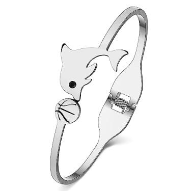 Imagem de YINYA Bracelete de aço inoxidável banhado a ouro 18 K prata golfinho bonito peixe animais do oceano joia para mulheres berloques presentes, Medium, Aço inoxidável, Diamante