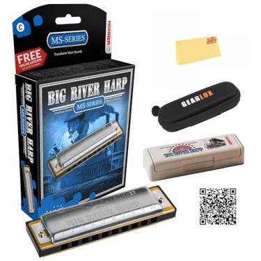 Imagem de Pacote de gaita Hohner 590 Big River com estojo de transporte, bolsa, manual para iniciantes gaita e pano de polimento Bazar de Austin - Chave do G