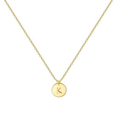 Imagem de Colar com inicial dourada MOMOL, banhado a ouro 18 K, pingente de moeda de aço inoxidável, gravado, coração, letra, colar com pingente de disco delicado, nome personalizado, colar para mulheres e meninas Dourado