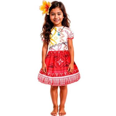 Imagem de Fantasia Infantil da Moana 2 Carnaval pra Menina Vestido Havaiana Poli