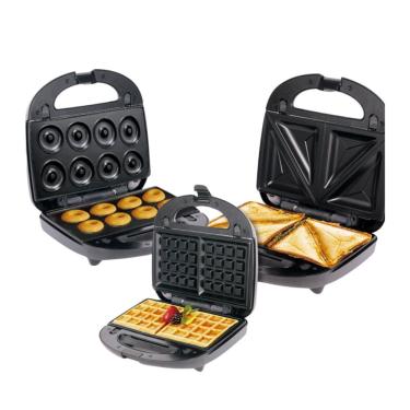 Imagem de Sanduicheira Antiaderente 3 em 1 Donuts, Waffle e Sanduíche Aço Inóx 850W 127V