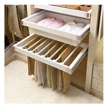 Imagem de Cabide para calças de puxar para fora, cabide telescópico de alumínio, multifuncional, cabide para calças de empurrar e puxar, haste removível, largura ajustável, economia de espaço (branco, 7 polos)