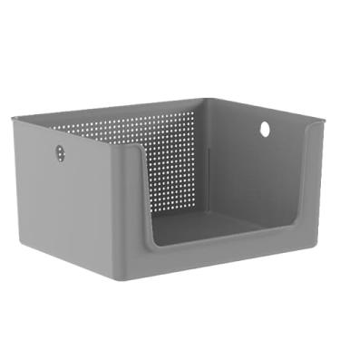 Imagem de Caixa Cesto Flow Com Abertura Frontal 16 Litros Armazenamento Organizador Empilhável Cozinha Lavanderia (CINZA)