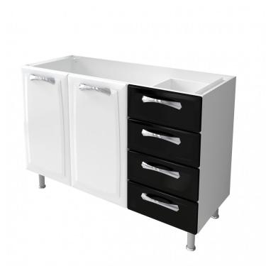 Imagem de Balcão 120Cm 2 Portas E 4 Gavetas Premium Itatiaia Branco/Preto