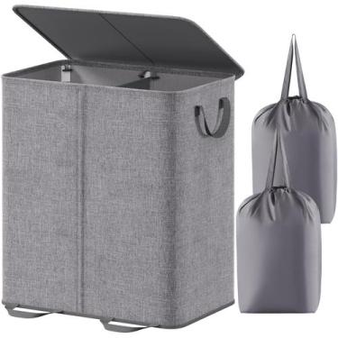 Imagem de Cesto de roupa suja Lifewit Double com tampa e sacos removíveis 155L