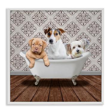 Imagem de Stupell Industries Design artístico giclée emoldurado branco Bath Buddies Dog Trio por Marcus Prime, 17 x 17