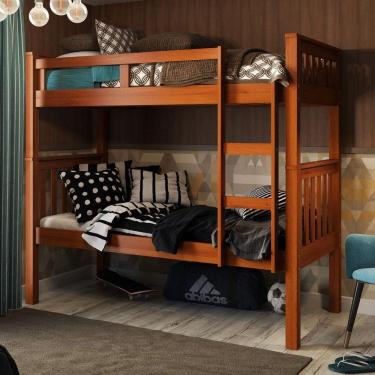 Imagem de Beliche Solteiro Castanho Claro 100% Madeira Pinus C/ Escada Lateral - Saraiva