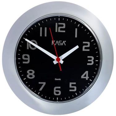 Imagem de Relógio Parede Sala Cozinha Casa Escritório Preto aro Prata - JLK PLAS
