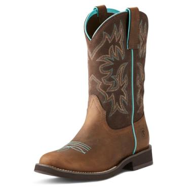 Imagem de Ariat Botas Country de bico redondo Delilah – Bota feminina de couro até o meio da panturrilha, Marrom envelhecido, 6.5