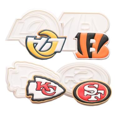 Imagem de Conjunto de 4 cortadores de biscoito de futebol com carimbos de êmbolo, presentes de árvore 3D, decoração de bolo para bricolage, cortador de biscoitos, molde de bolo PLA para cozinha, ferramentas de