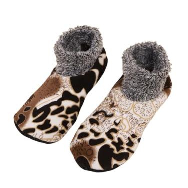 Imagem de Meias masculinas de inverno com estampa animal, forro de lã térmica, meias para o chão da casa com garras antiderrapantes, bota aconchegante para uso interno, Padrão A, 7-9 Wide