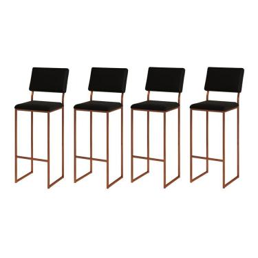 Imagem de Kit 4 Banquetas com Encosto Industrial e Moderna Nina Cobre e Corino Preto