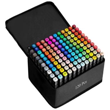 Imagem de Conjunto de Canetas Artisticas 120 Cores á Base de Álcool e Ponta Dupla Perfeito para Crianças, Estudantes e Adultos, ZECHOMA