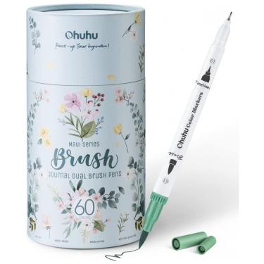 Imagem de Conjunto de Canetas Artisticas 60 Cores com Pontas Duplas, Pincel Fino à Base de Água para Crianças e Adultos, Ohuhu, Branca