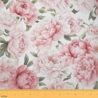 Imagem de jejeloiu Tecido floral damasco da The Yard Tecido de estofamento de flores de jardim romântico à prova d'água para decoração interna e externa para projetos de artesanato de costura DIY 1 jarda