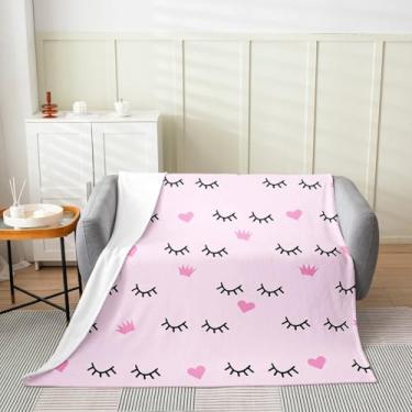 Imagem de Manfei Cobertor de flanela infantil com estampa de coroa de corações para decoração de quarto de meninas, cobertor rosa moderno para cama, sofá, cobertor macio e respirável (127 x 152 cm)