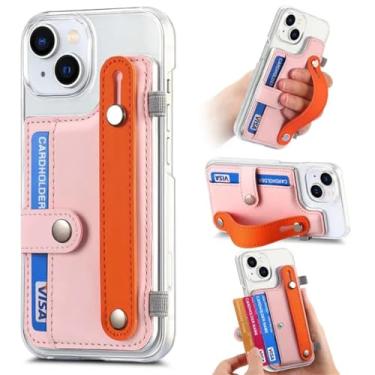 Imagem de Cartões de pulseira Solt Wallet Case para iphone 15 Pro Max 14 13 12 11 XS XR X 6 7 8 Plus SE 2022 Bolsa KickStand Capa transparente, rosa, para iPhone 12Promax
