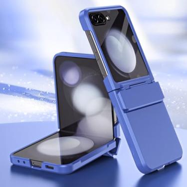 Imagem de Para Samsung Flip5 Flip 5 5G Zflip5 Bolsa para celular com dobradiça para Samsung Galaxy Z Flip5 Capas rígidas de película protetora de vidro, azul, para Samsung Z Flip 5