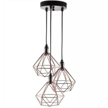Imagem de Lustre Triplo Aramado Retrô Diamante 18X18Cm Cobre - Md8003 - Boreal C