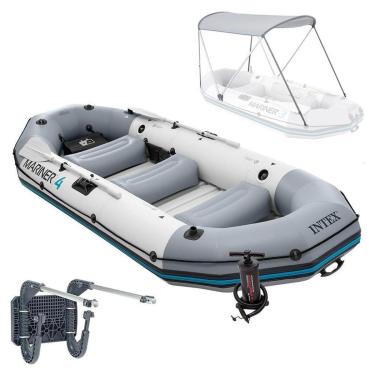 Imagem de Bote Inflável Intex Mariner 4 Par Remos Bomba Capota Suporte Motor-Unissex