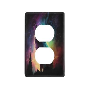 Imagem de Blueangle Placa de parede Dreamscapes Wolf Duplex Outlets, tamanho padrão, placas de cobertura de tomada elétrica de 1 gangue para decoração de quarto de escritório em casa, 4,53 x 2,76 polegadas (304