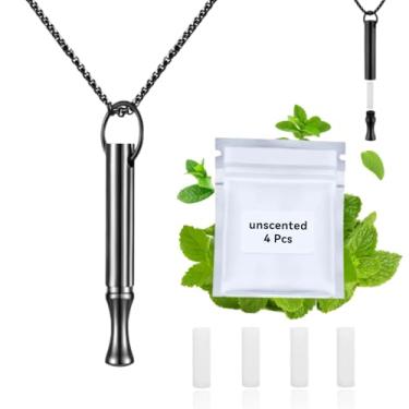 Imagem de LAMKHOO Colar de respiração para parar de fumar e vaporizar – difusor de óleo essencial recarregável, colar fidget para alívio da ansiedade, inalador sem fumaça com 3 cápsulas de algodão