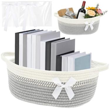 Imagem de Cestas para presentes vazias, cesta de presente de tecido vazia com gravata borboleta e bolsa, caixa decorativa para o dia dos namorados, armazenamento de cesta de corda tecida com alça para decoração