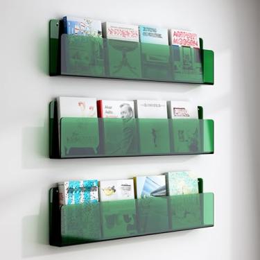 Imagem de Porta-revistas de acrílico montado na parede - 3 peças de exibição de literatura verde para escritório, banheiro e recepção - suporte de brochura e organizador de correio (L40 cm/39.9 cm)