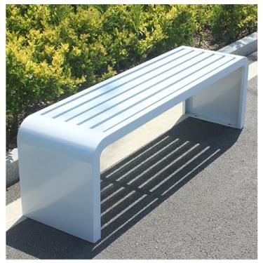 Imagem de Bancos de jardim ao ar livre, banco de metal sem costas, banco de pátio para praia ao ar livre, banhos de sol, banco de parque, pátio, piscina, gramado, móveis ao ar livre, branco, 100 x 40 x 45 cm