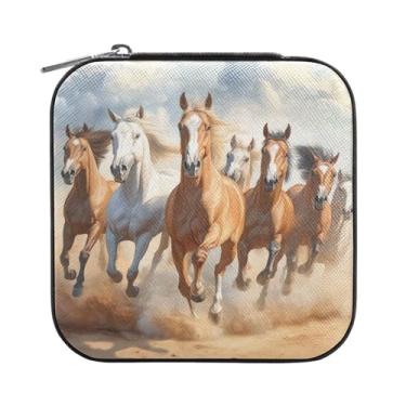 Imagem de Burbuja Caixa de joias de cavalos de corrida, mini estojo de joias de viagem para mulheres e meninas, organizador de joias para brincos, anéis, colares e pulseiras