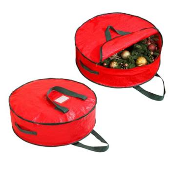 Imagem de Pacote com 2 sacos de armazenamento de guirlanda de Natal, decorativa de 61 cm com alças e zíper, recipiente organizador de enfeites de férias portátil à prova d'água à prova de poeira