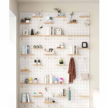 Imagem de Organizador de parede modular de madeira, 12 mm de espessura, 40 x 60 cm, painel de exibição branco para armazenamento de ferramentas em casa e garagem, solução versátil para pendurar na parede