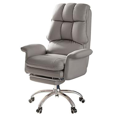 Imagem de Cadeira executiva de couro PU - Cadeira ergonômica de mesa para computador doméstico com encosto alto com otomano, cadeira giratória para estudo de trabalho de adultos