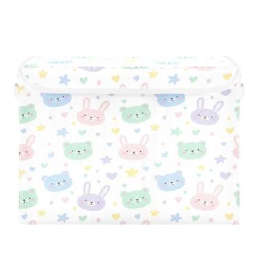 Imagem de Burbuja Caixa de armazenamento de urso coelho com tampa e alças, caixa de armazenamento grande dobrável para prateleiras armário quarto escritório organizador