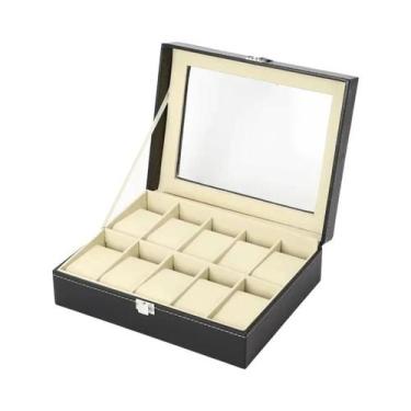 Imagem de Estojo Organizador De Relógios Masculino Em Couro PU Com Tampa De Vidr