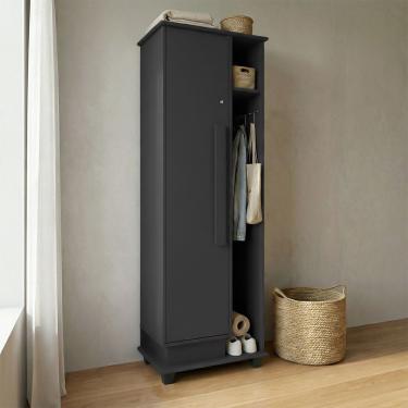 Imagem de Armário Multiuso Caribe Para Lavanderia E Serviço Com Porta E Nicho Vassouras E Prateleiras - Preto