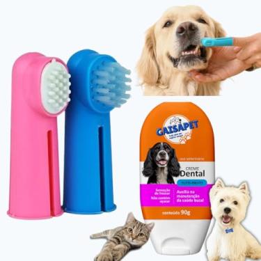 Imagem de Escova de Dente para Pet Dedeiras + Gel Dental Kit Higiene Bucal Cachorro