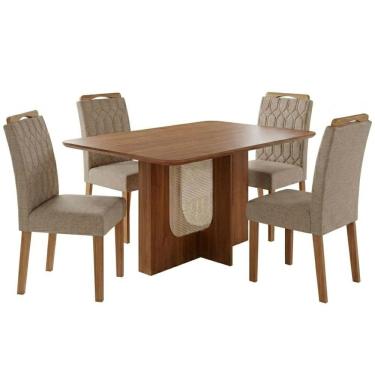 Imagem de Conjunto de Jantar Louise e Paola 4 Lugares Tampo em MDF com Cadeiras Estofadas Linho B...