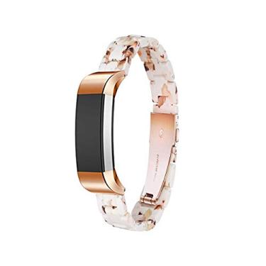 Imagem de Pulseira de resina Ayeger compatível com Fitbit Alta/Alta HR/Ace, acessório feminino masculino de resina com fivela de ouro rosa pulseira Blacelet (Nougat branco)