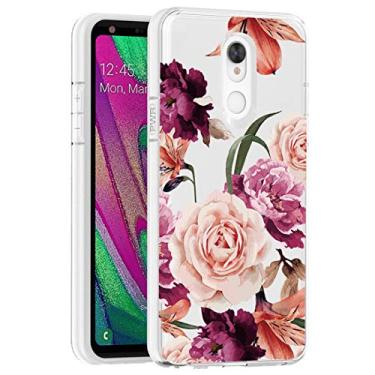 Imagem de Ueokeird Capa para LG Stylo 5, capa para LG Stylo 5X, capa para LG Stylo 5V, capa protetora fina à prova de choque transparente com estampa floral macia flexível TPU para LG Stylo 5+ Plus (flor roxa)