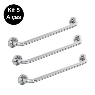 Imagem de Kit 5 Alças Apoio Banheiro Inox Idoso Cadeirante Deficiente Acessibili