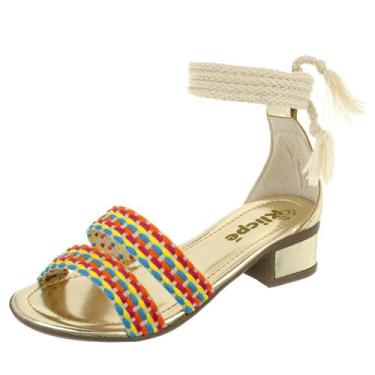 Imagem de Sandália Feminina Salto Infantil Tiras Trançada Klicpé, Dourado, 35