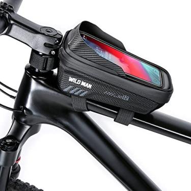 Imagem de WILD MAN Bolsa impermeável para quadro de bicicleta de 1L com tela sensível ao toque, bolsa de tubo frontal para mountain road bike MTB ciclismo (E12, preto)