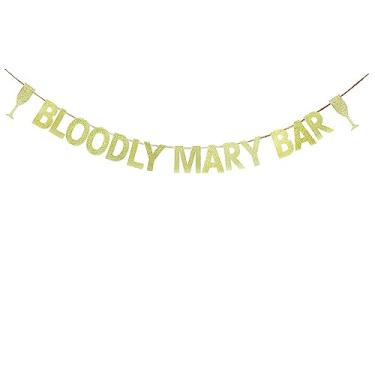 Imagem de TENNYCHAOR Banner de bar Bloody Mary, placa de bar Bloody Mary, barra de casamento com glitter dourado engraçado/chá de panela, noivado, despedida de solteira/decoração de festa de aniversário.